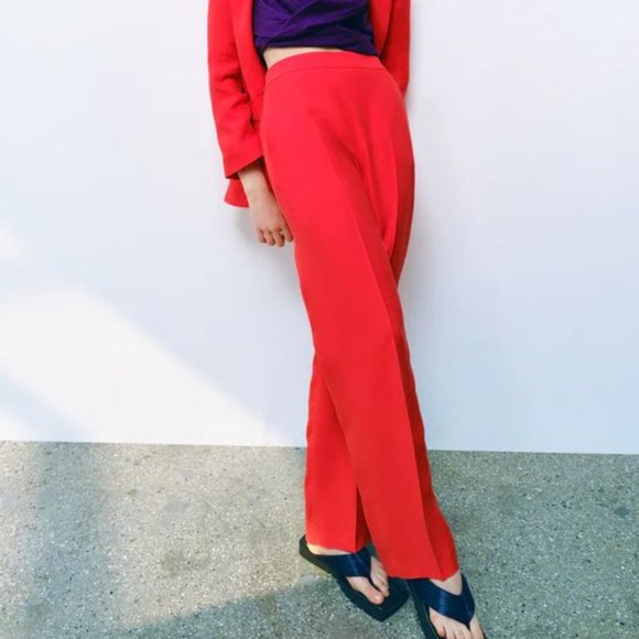 H&M Pants - H&M - LINEN blend Red Wide Leg blend Pants - size 8 US